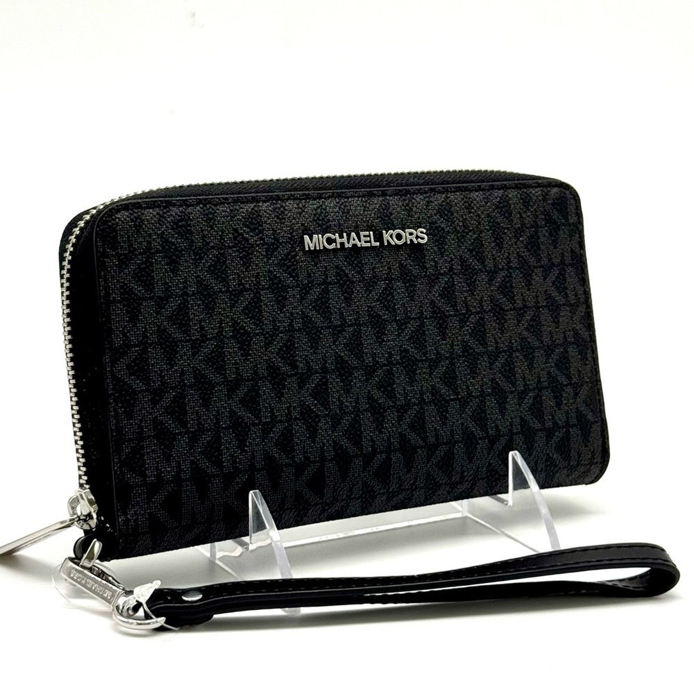 Michael Kors Jet Set Travel Flat MF Phone Case Wallet Black Signature - Picture 3 of 8